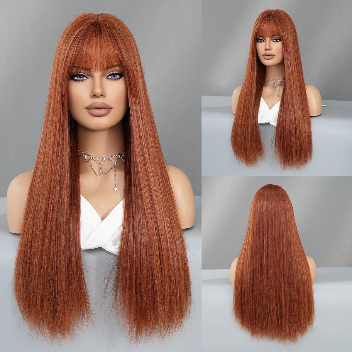 Linen Brown Highlights Long straight Hair Women Fashion Wig Long straight Wig